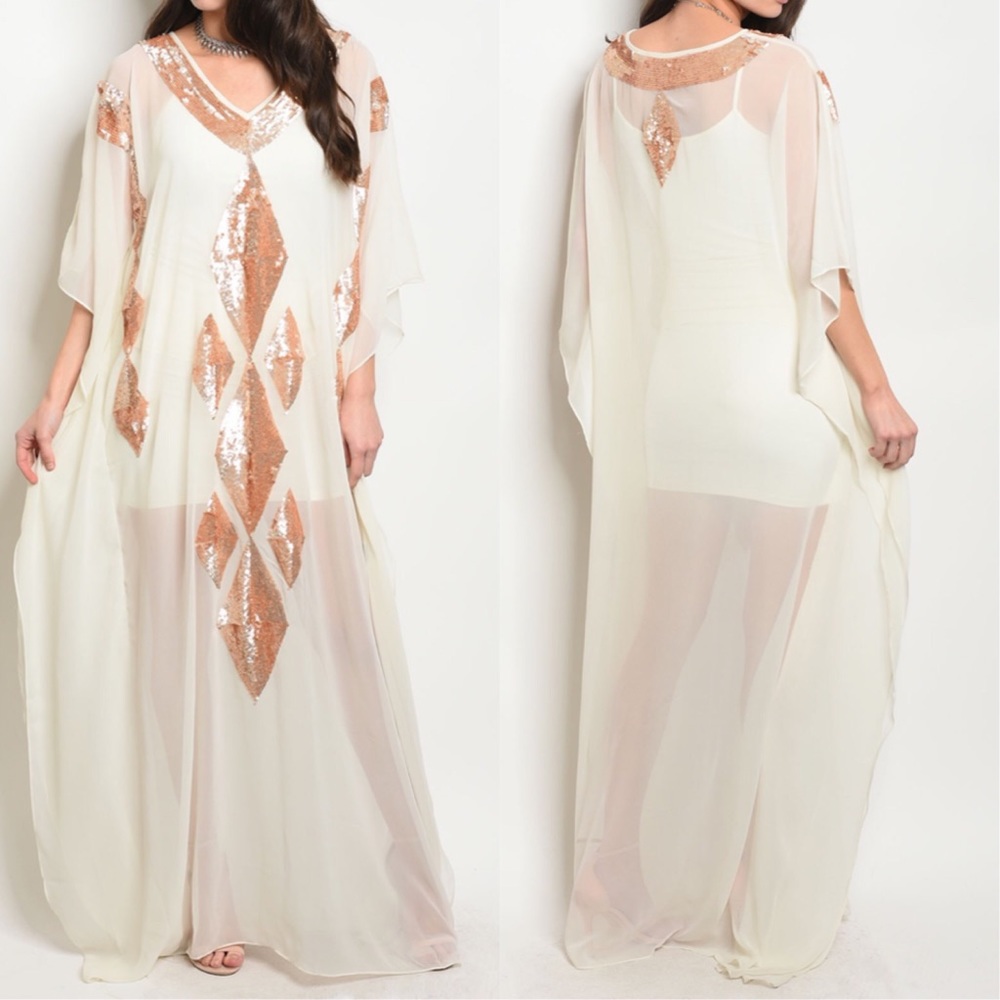 ☀️IVORY SEQUINS MESH DRESS - Picture 1 of 4